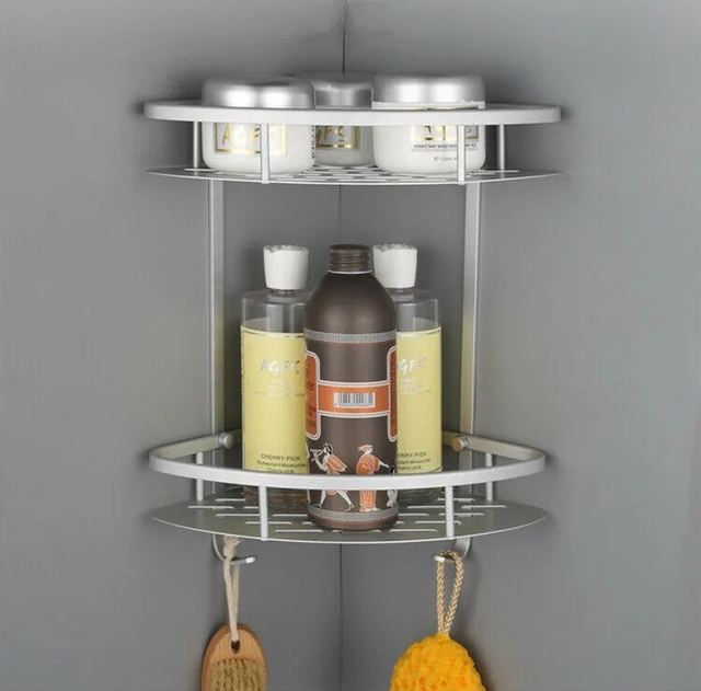 Aluminum Bathroom Corner Shelf - 2 Tier