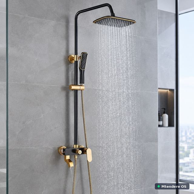 Black and Gold Rainfall Shower System