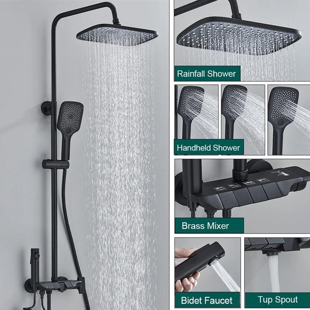 Piano Brass Shower Mixer Set